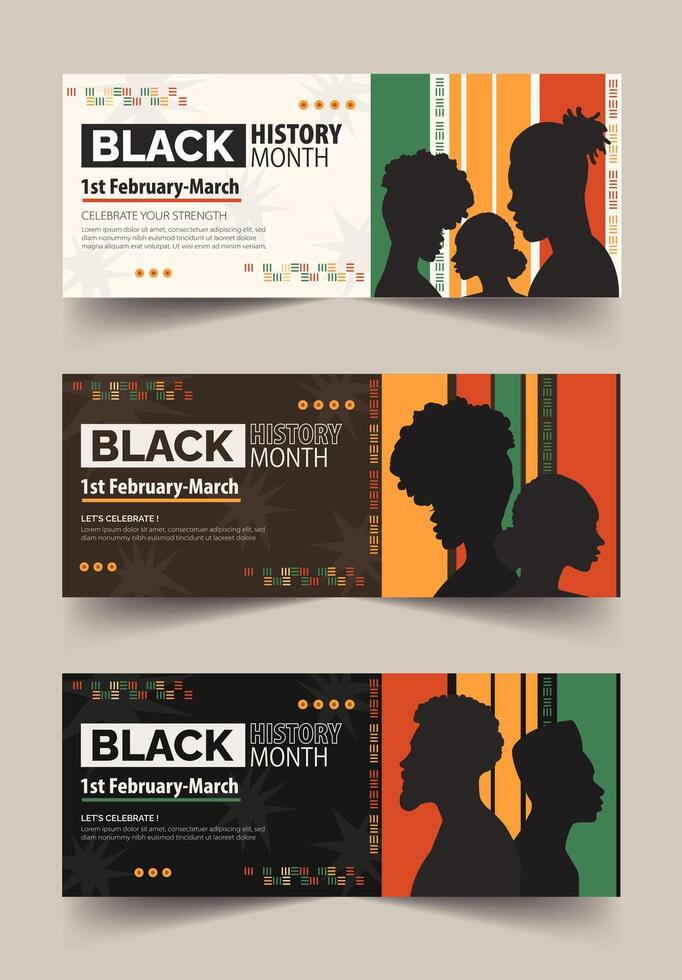 Set of Black History Month Banners with Silhouettes. illustration vector