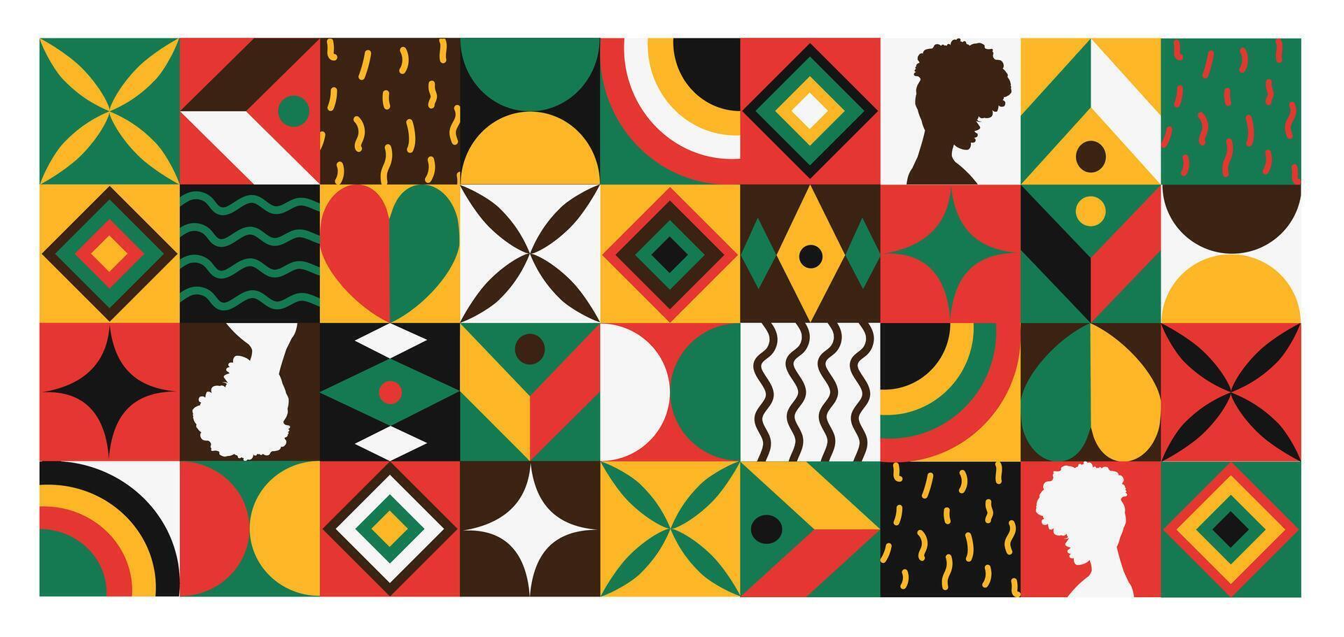 Colorful geometric patterns celebrating Black history in vibrant style, illustration vector