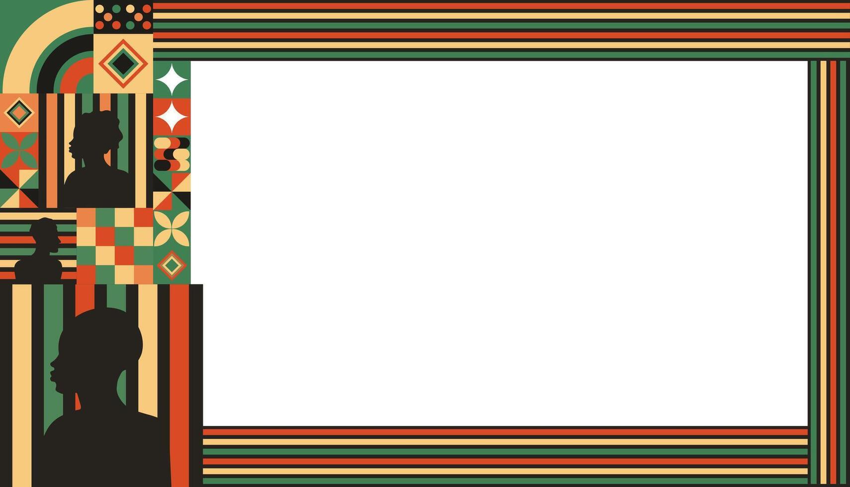 Stylish Black History Month silhouette border with African-inspired patterns, illustration vector