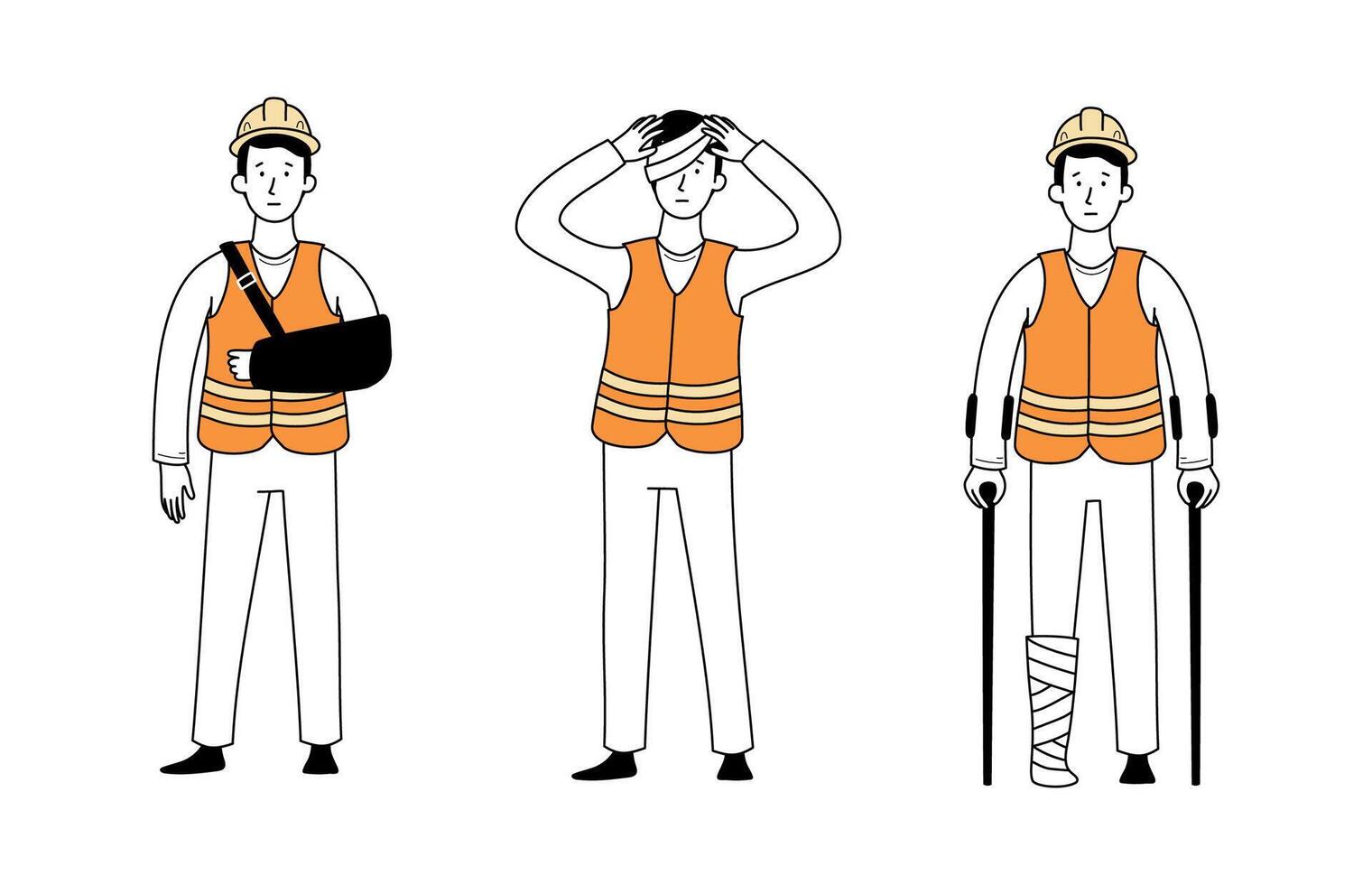 Worker with injury hand, bandage leg, head vector