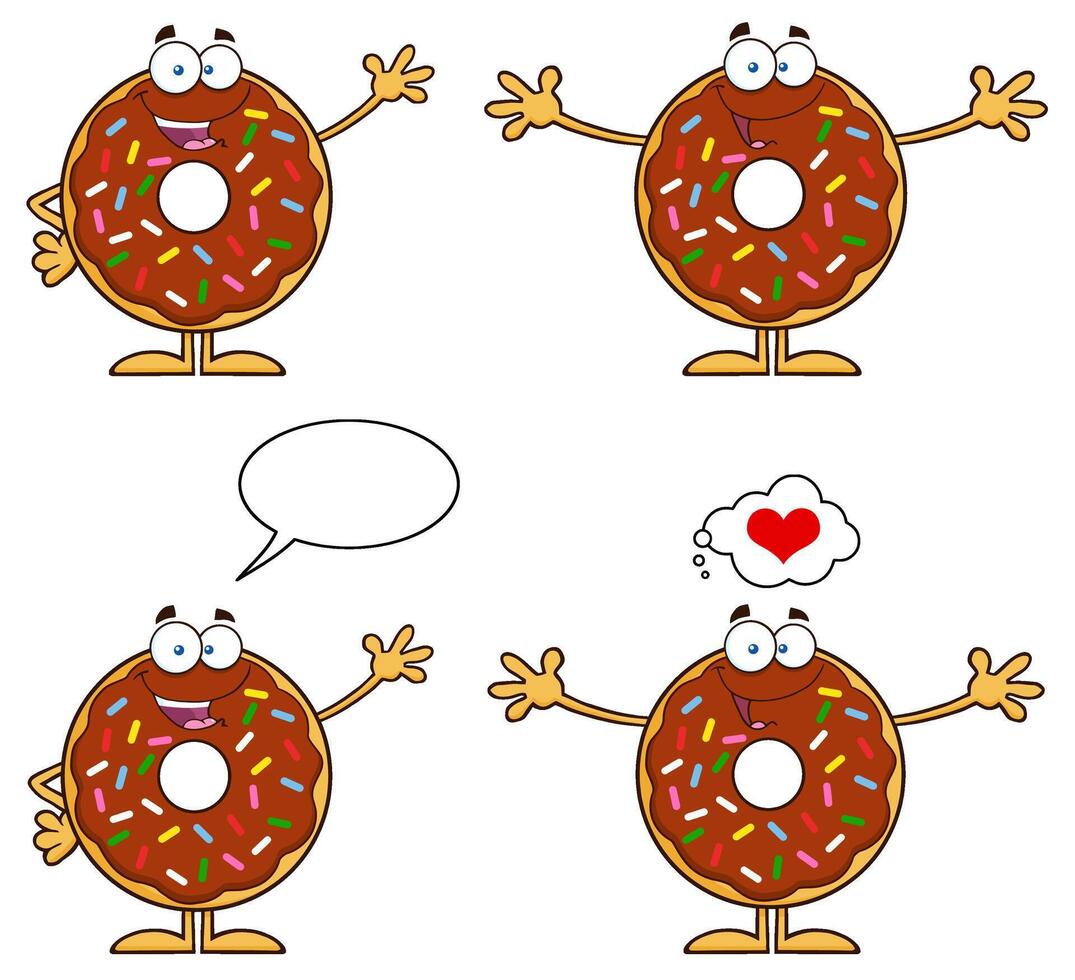 Funny Doughnut Mascots Waving, Talking And Expressing Affection vector