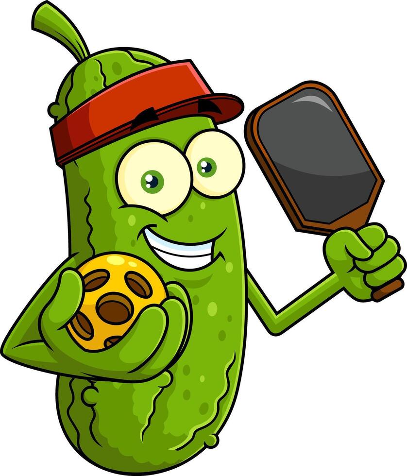 Funny Pickleball Pickle Character Collection With Paddle And Ball vector