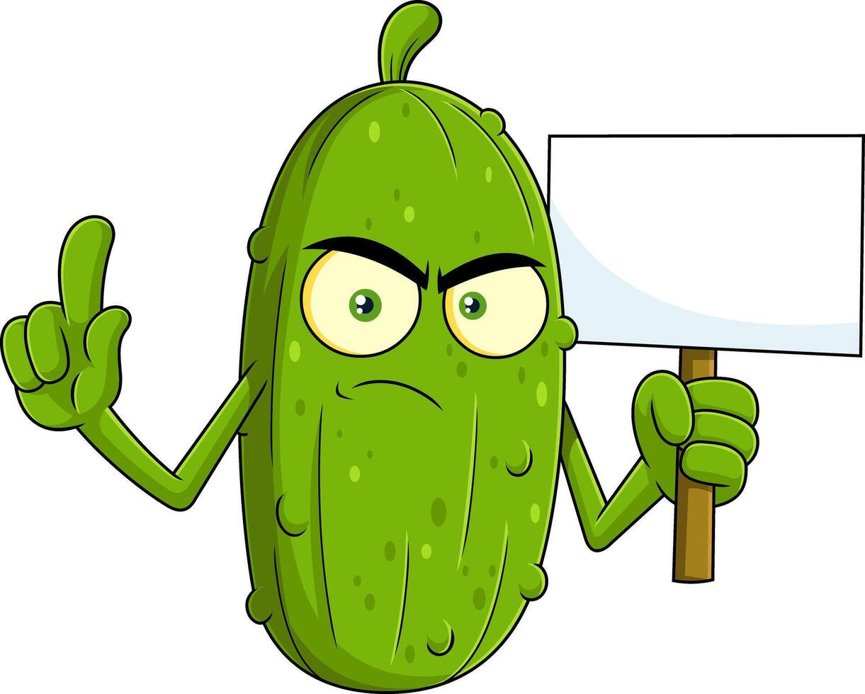 Angry Pickle Protest Character Collection With Blank Sign Board vector