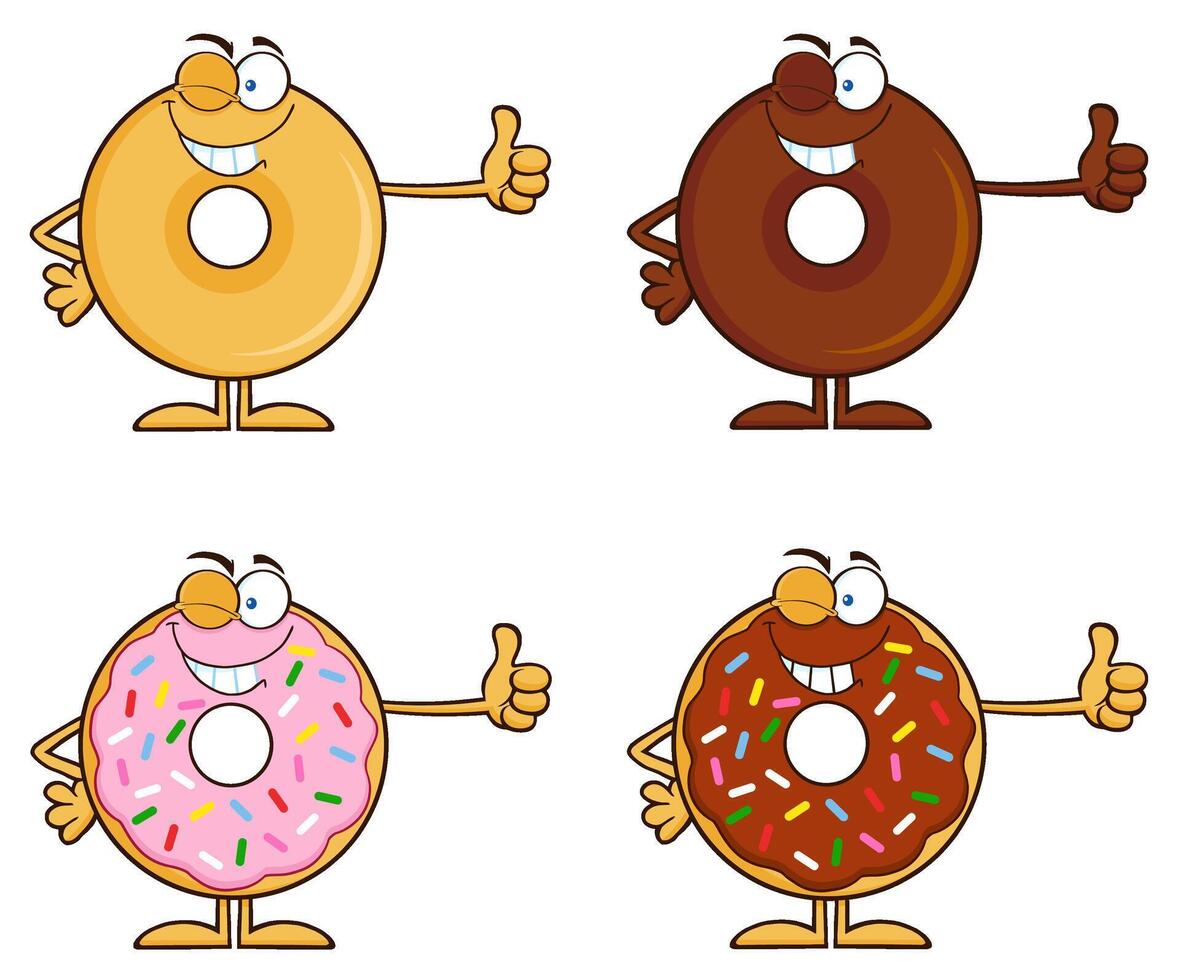 Funny Doughnut Mascots Smiling And Giving Thumbs Up Gesture vector