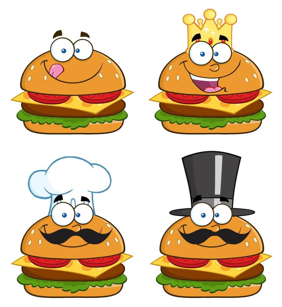 Cartoon Cartoon Burger Mascot Collection With Royal, Culinary And Gentleman Styles Mascot Collection With Royal, Culinary And Gentleman Styles vector