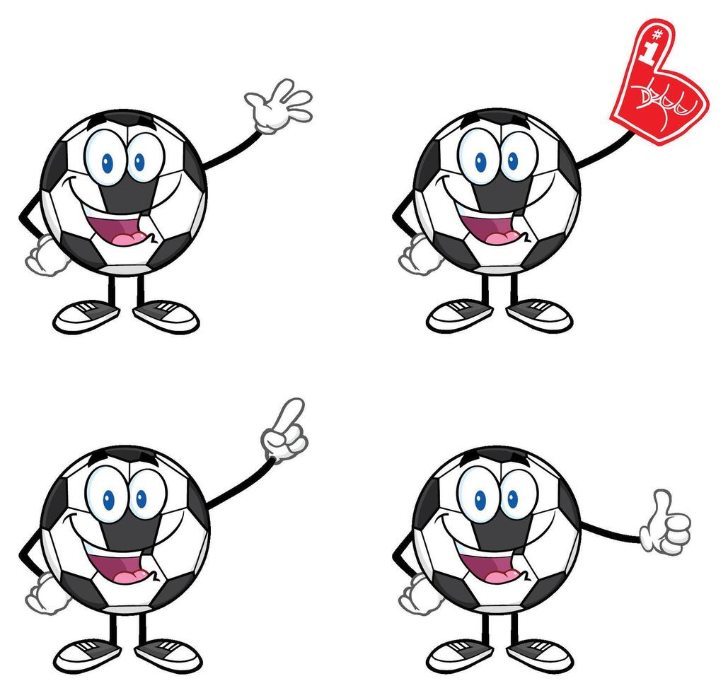 Funny Football Mascots Cheering With Fan Finger And Happy Faces vector