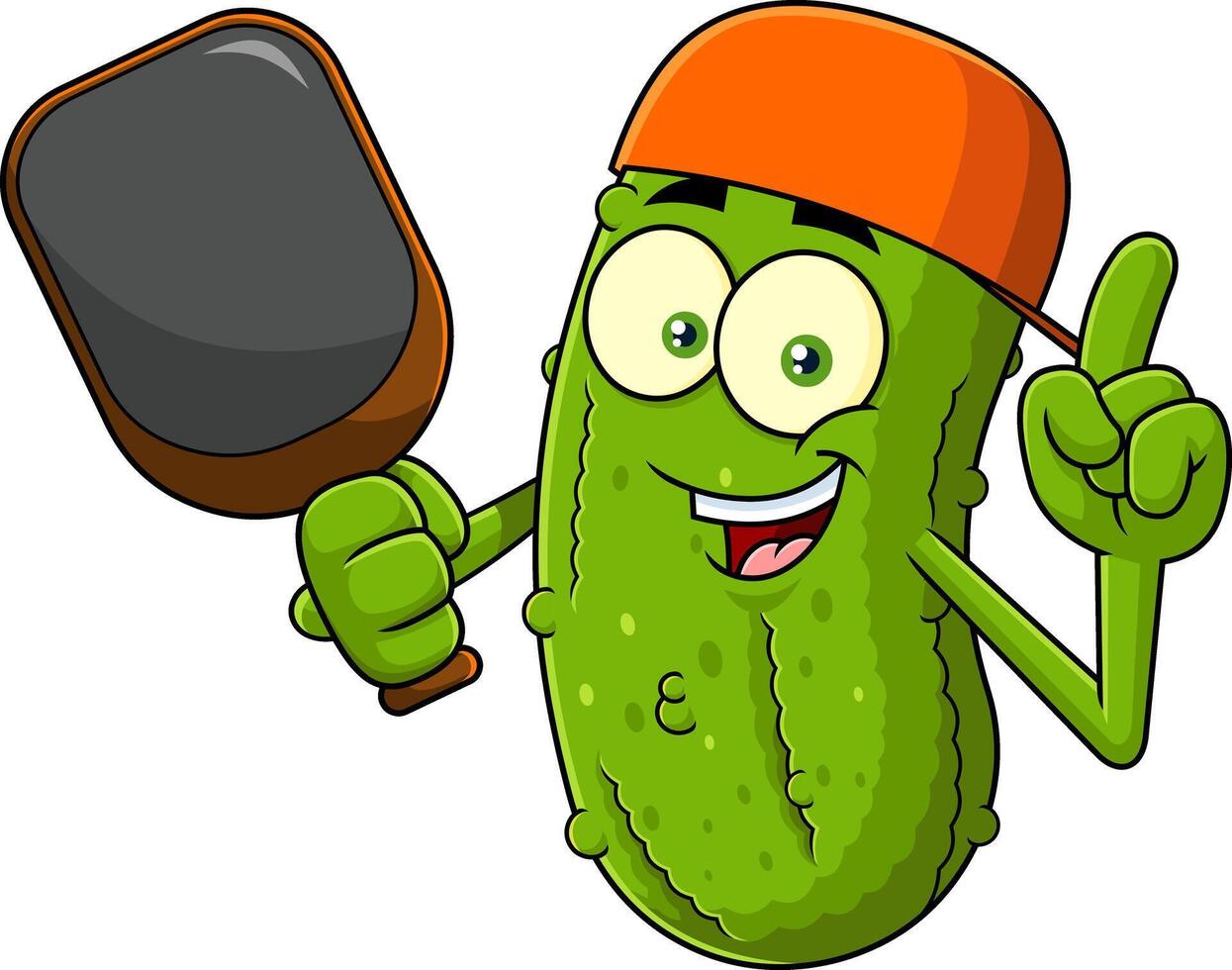 Cartoon Cucumber Mascot Pointing Up With Game Paddle vector