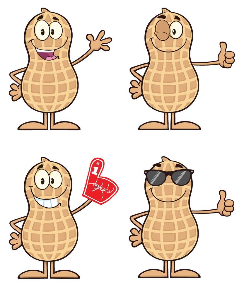 Funny Peanut Mascot Collection With Positive Gestures And Supporter Themes vector