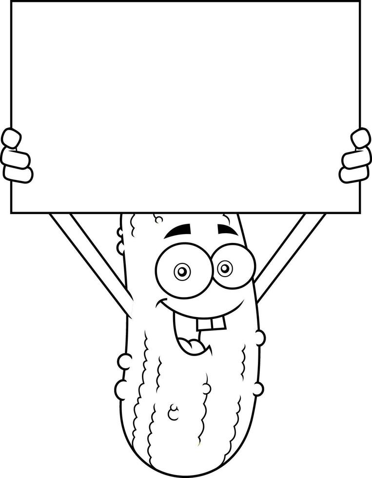 Smiling Cucumber Holding Board Overhead Black And White vector