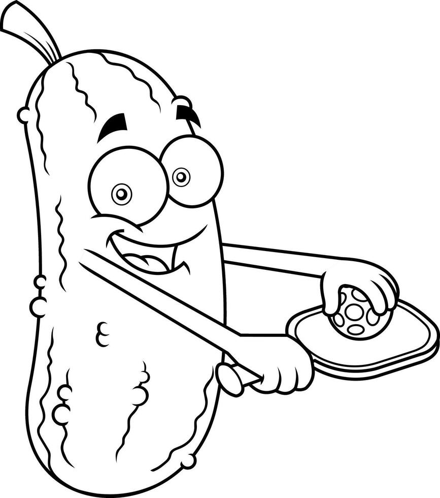 Cheerful Cartoon Cucumber In Sports Pose Line Drawing vector