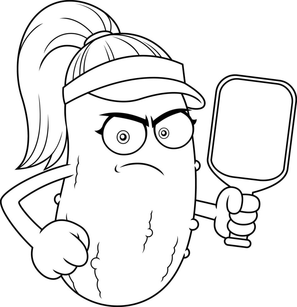 Angry Pickle Character With Headband Holding Mirror Drawing vector