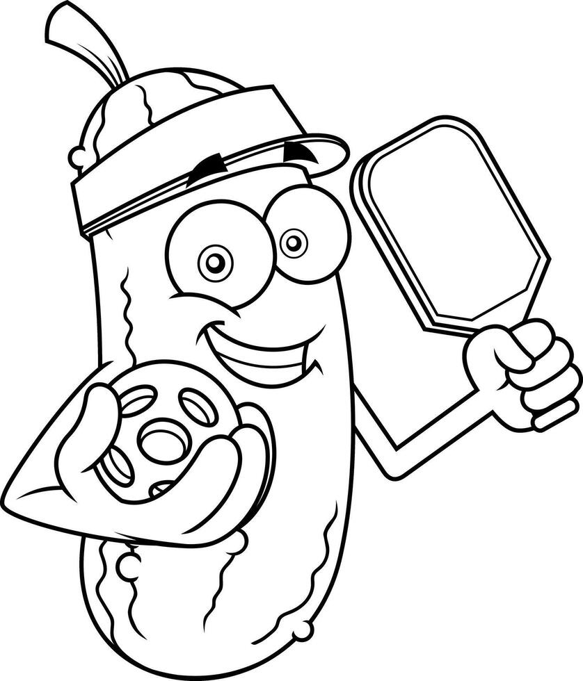 Pickleball Mascot Outline Collection With Paddle And Ball vector