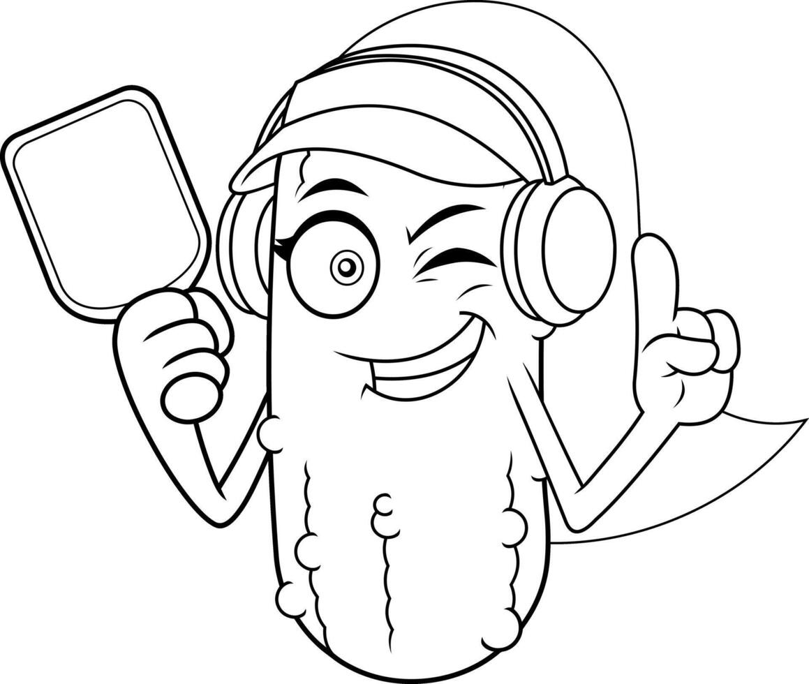 Happy Pickle Cartoon With Cap Microphone And Headset vector