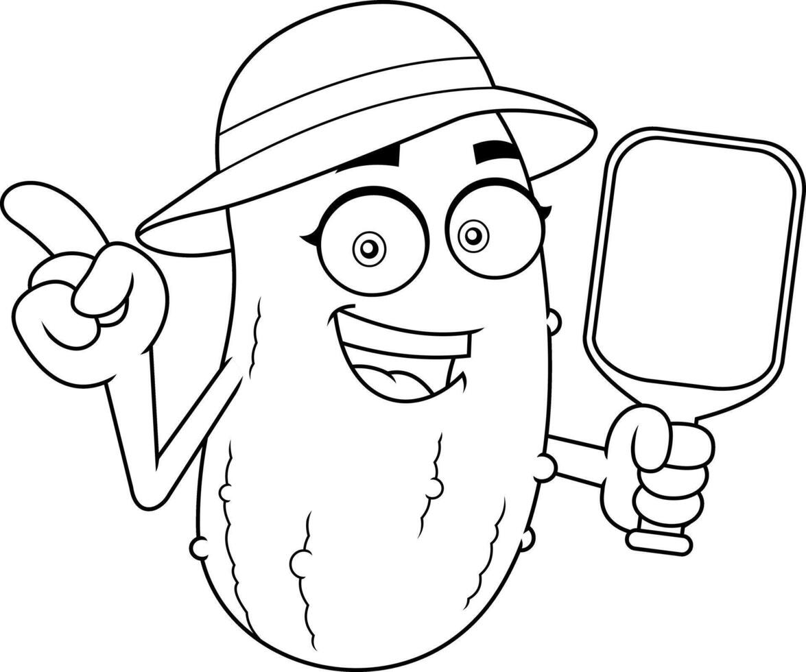 Outlined Gherkin With Stylish Hat And Hand Mirror Drawing vector