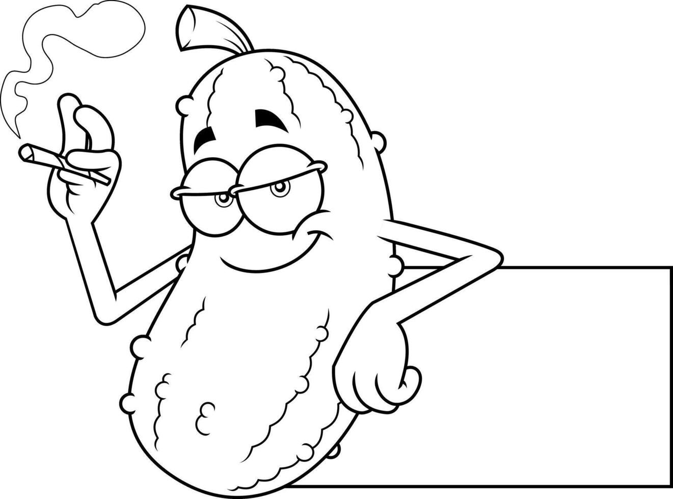 Outlined Pickle Character Smoking Cigarette With Relaxed Pose vector