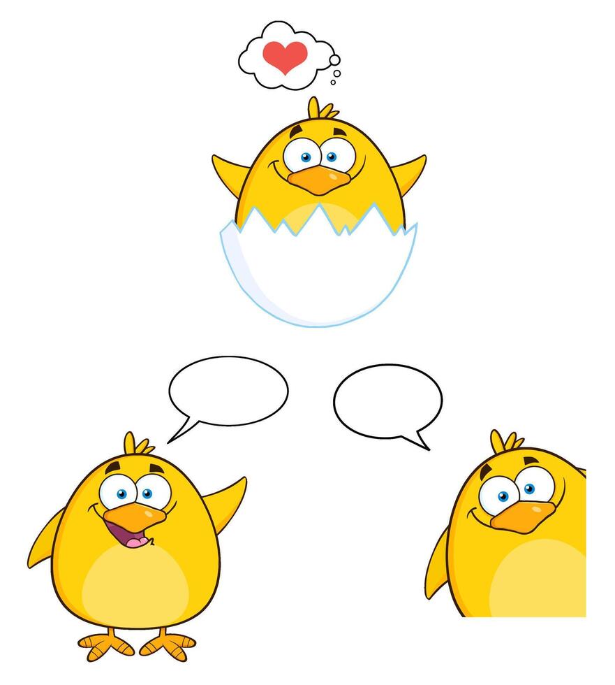 Cartoon Chick Collection With Speech Bubbles, Thought Clouds And Emotions vector