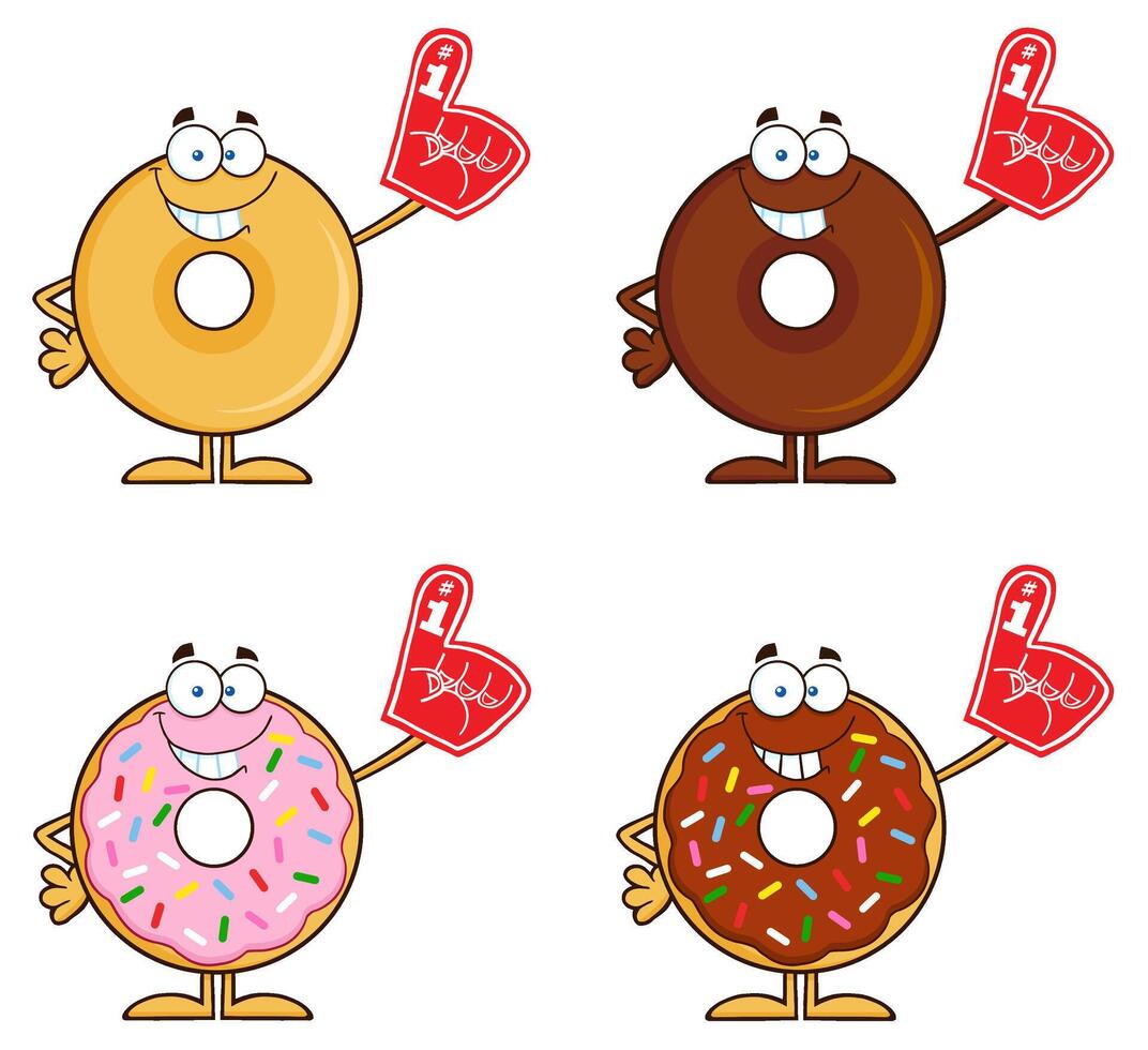 Cartoon Style Donuts With Chocolate, Strawberry And Vanilla Glaze Holding Fan Props vector