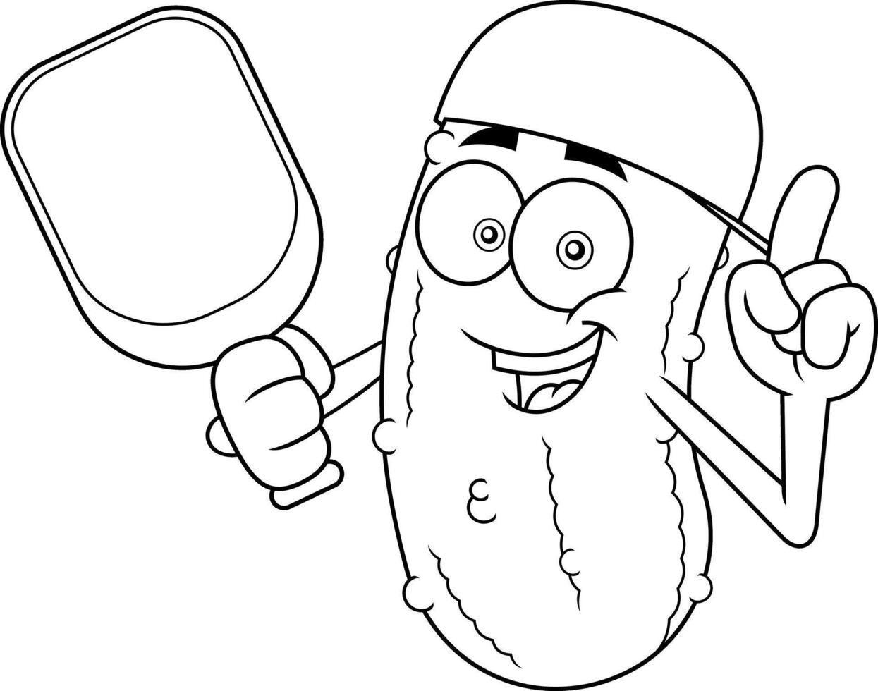 Cartoon Pickle Character With Paddle Wearing Cap And Smiling vector