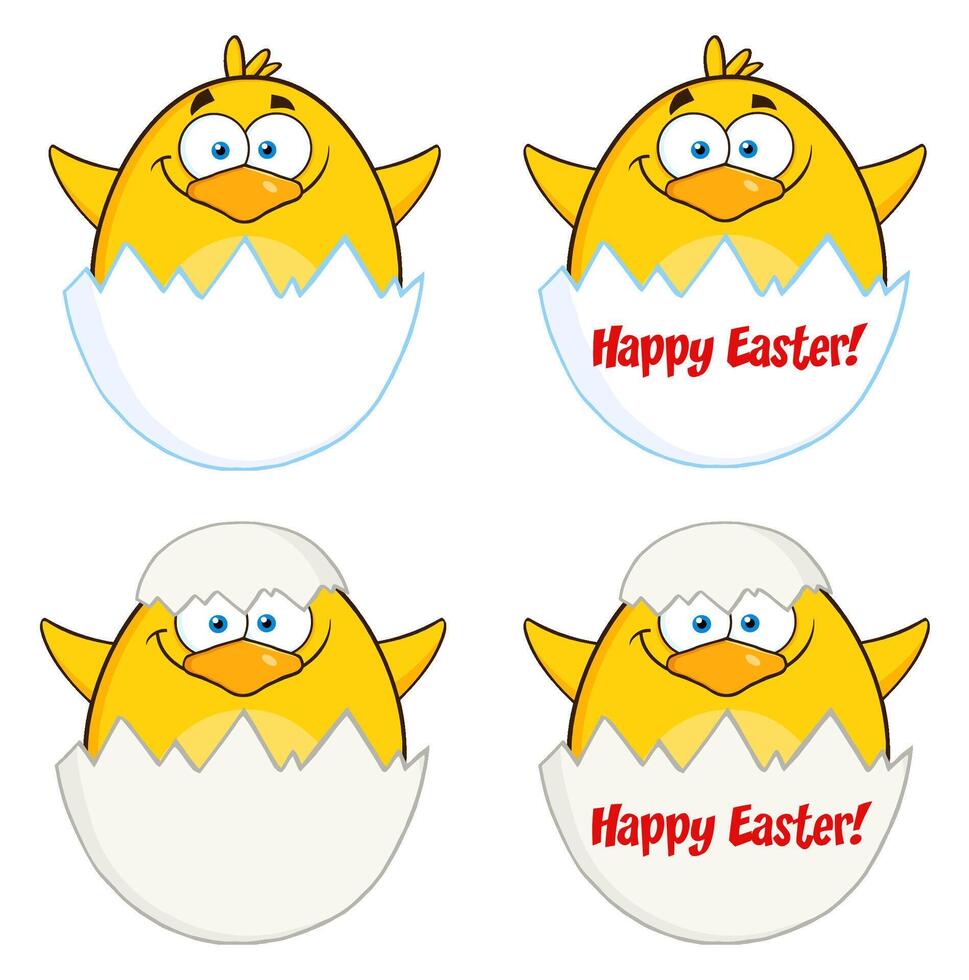 Cute Baby Chick Collection Hatching From Easter Eggs With Text Elements vector