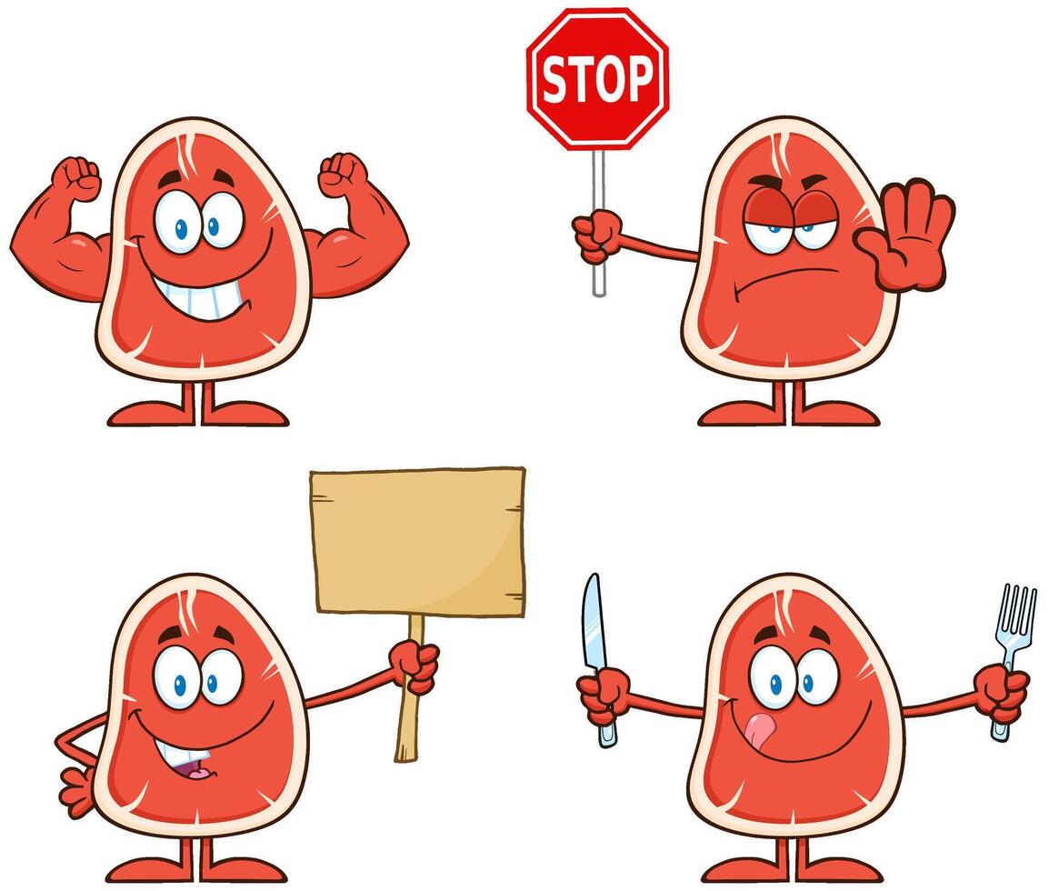 Meat Cartoon Collection With Editable Placard And Protest Theme vector