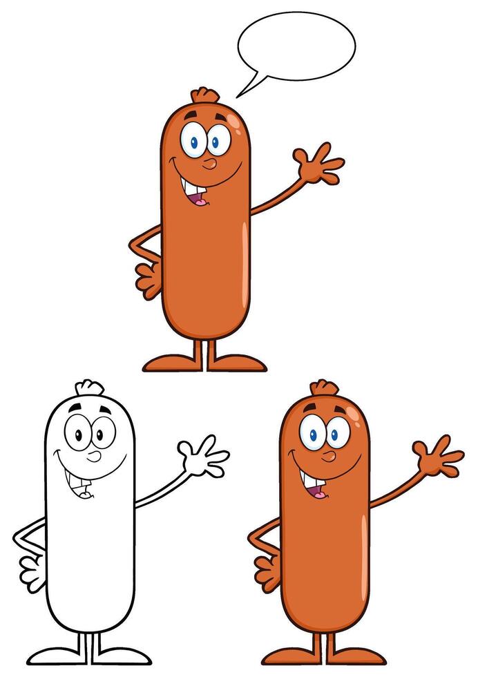 Color And Outline Sausage Collection With Hand Gestures And Text Space vector