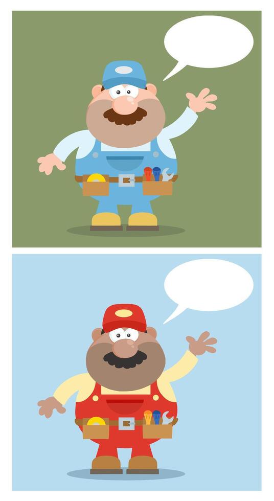 Mechanic Character Collection With Speech Bubbles And Tool Belt vector