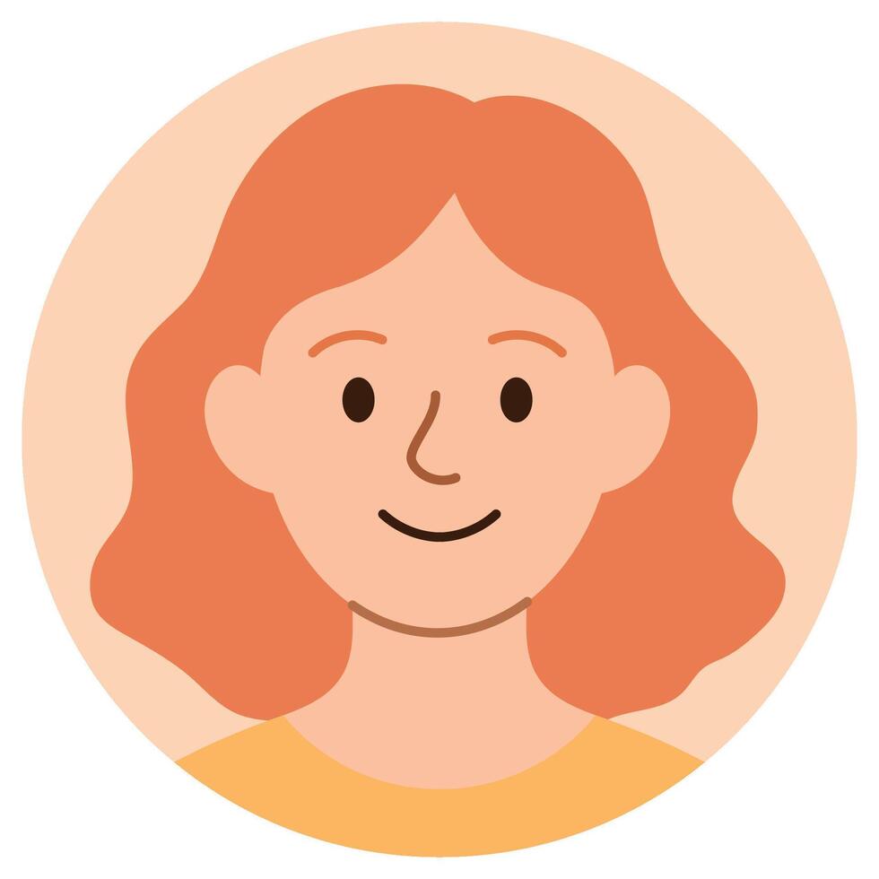 Cartoon avatar of smiling young redhead woman with wavy hair isolated on pastel background vector