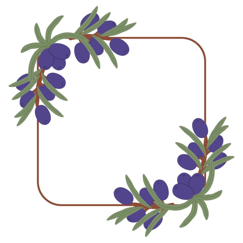 Elegant Botanical Square Frame with Purple Berries and Green Leaves in a Hand-Drawn Decorative vector