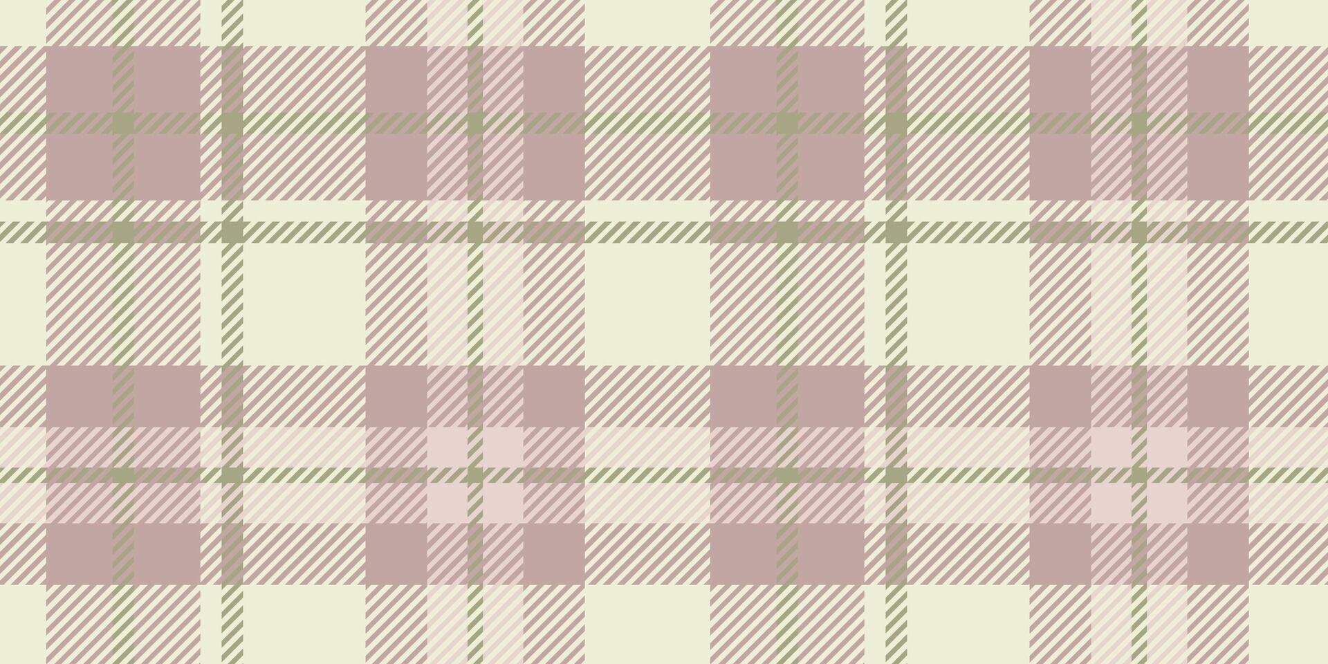 Seamless pattern with classic plaid design in muted tones of beige, light pink, and olive green. Pattern consists of a traditional tartan look. vector