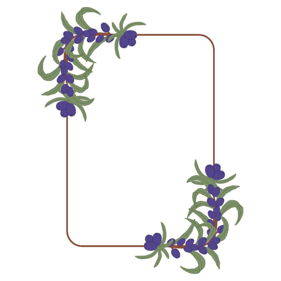 Elegant Botanical Square Frame with Purple Berries and Green Leaves in a Hand-Drawn Decorative Design vector