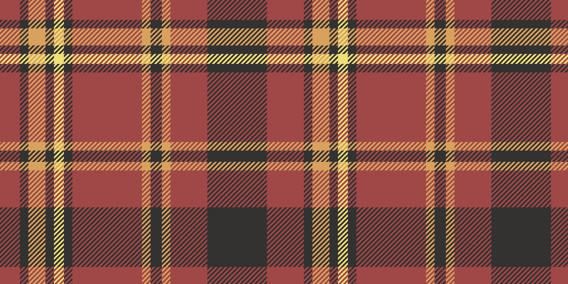 Seamless red, yellow, and black tartan plaid pattern with bold diagonal stripes. Geometric checkered design for fabric, wallpaper, or digital backgrounds. repeatable textile texture vector