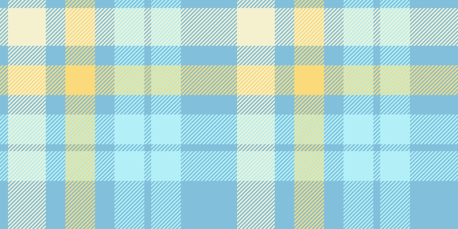 Seamless blue and yellow plaid pattern with diagonal stripes. Geometric checkered design for fabric, wallpaper, or digital backgrounds. repeatable textile texture vector