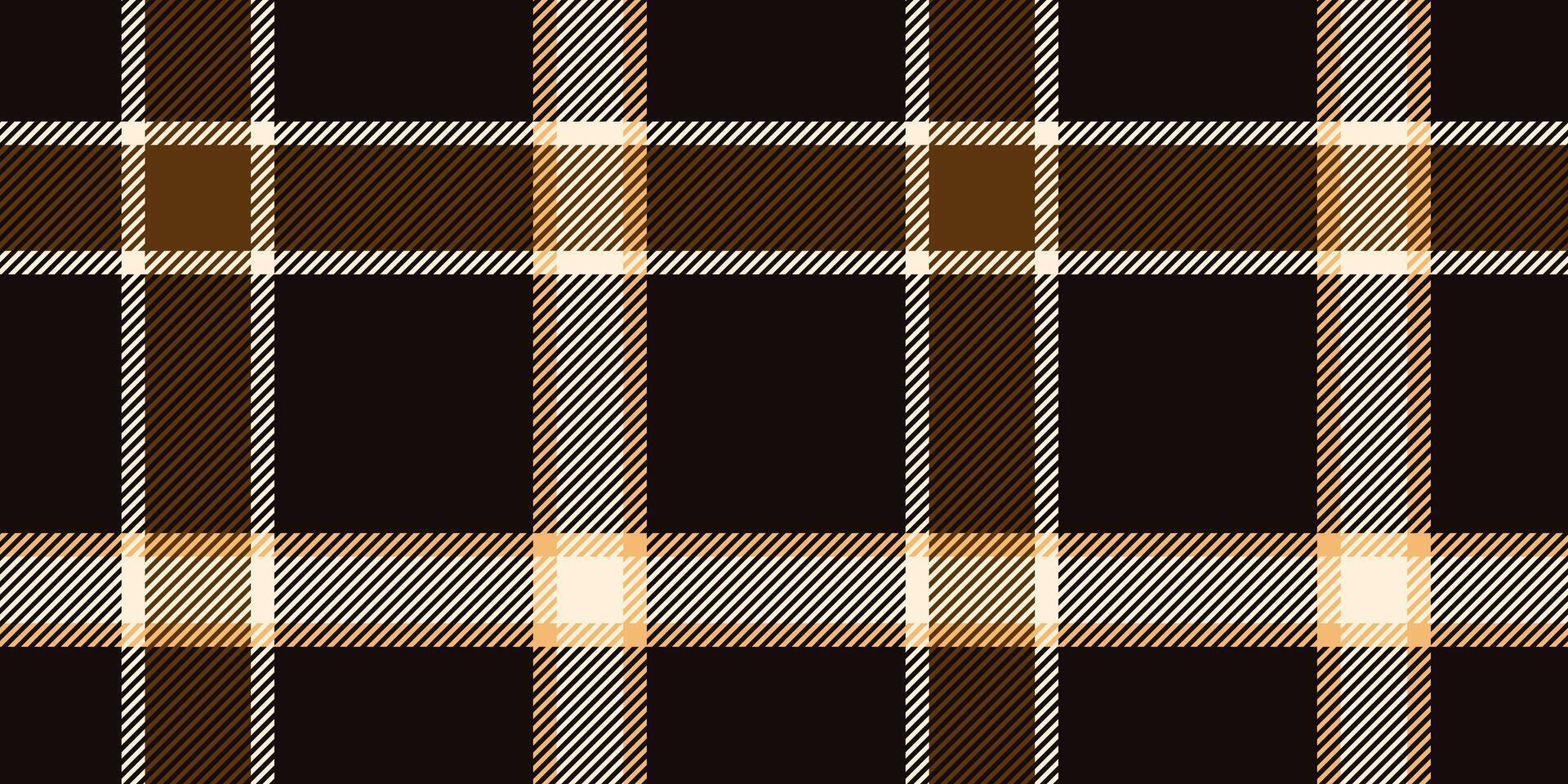 Seamless black, brown, and cream tartan plaid pattern with diagonal stripes. Geometric checkered design for fabric, wallpaper, or digital backgrounds. repeatable textile texture vector