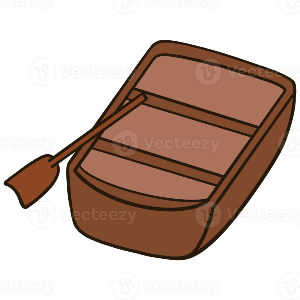 A brown rowboat with oars. png