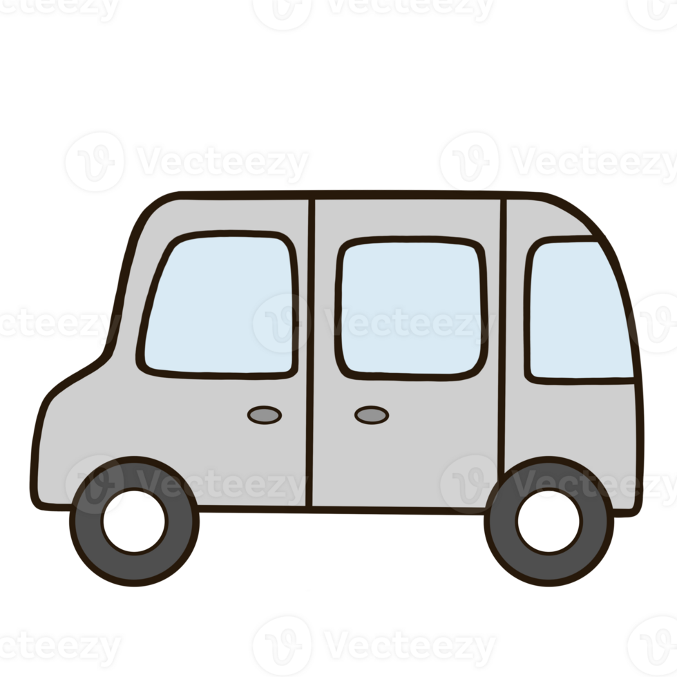 Cartoon of a small grey van on a transparent background. png