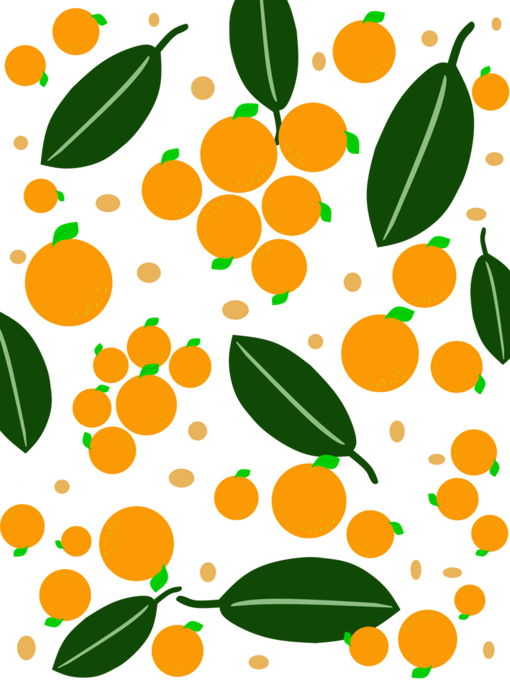 Fruit seamless pattern with orange and leaves, Abstract summer background. png
