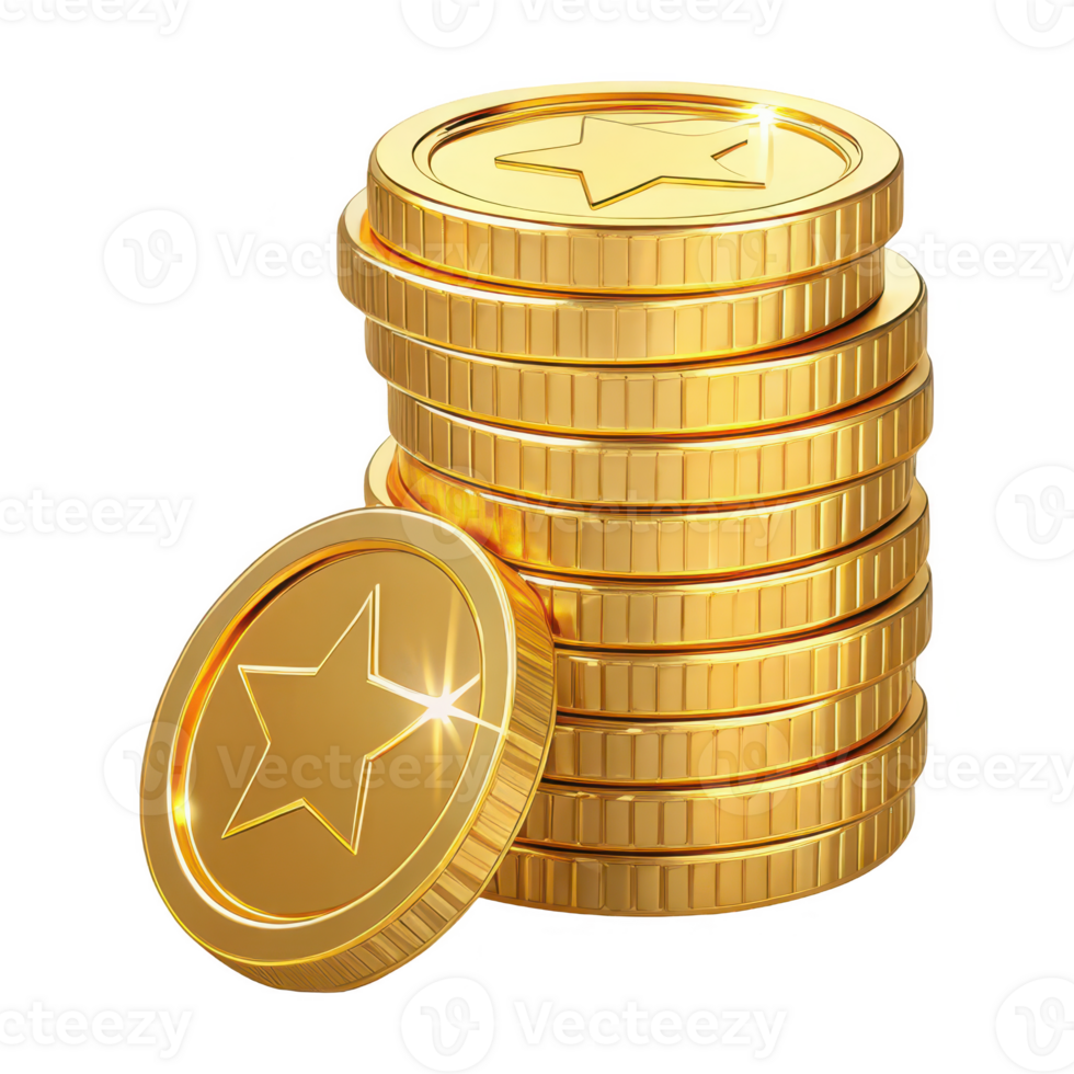 Gold Coins Stacked, Shiny Currency Asset png