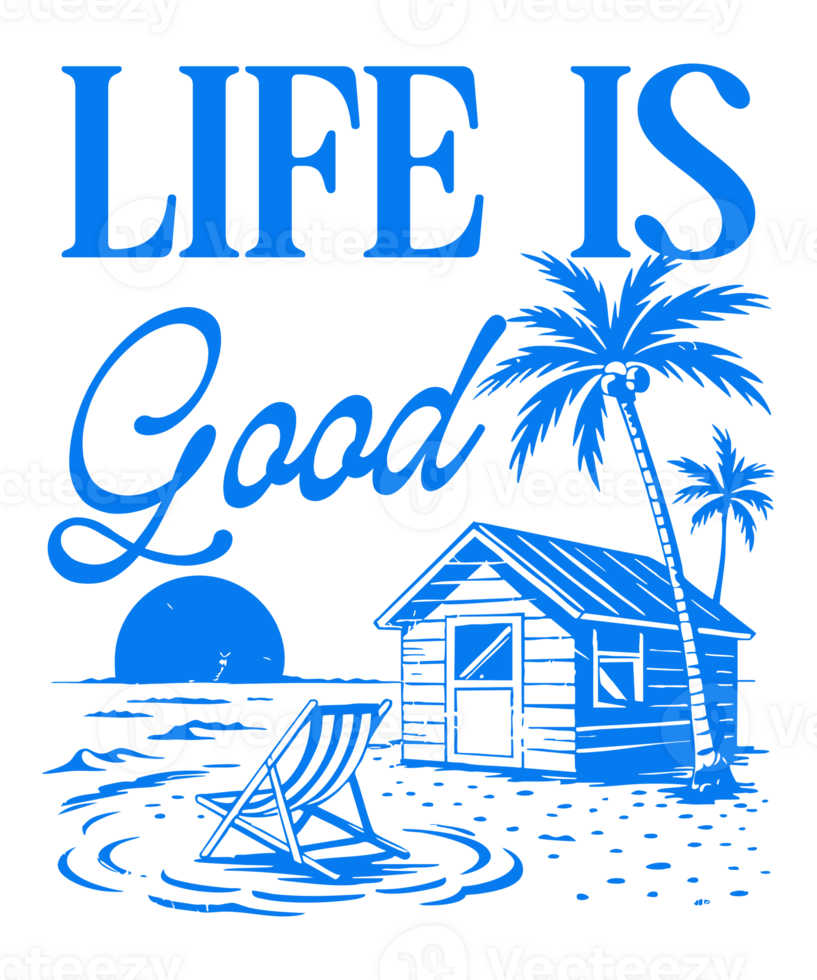 Life is Good Beach Hut Palm Trees Sunset Summer Design png