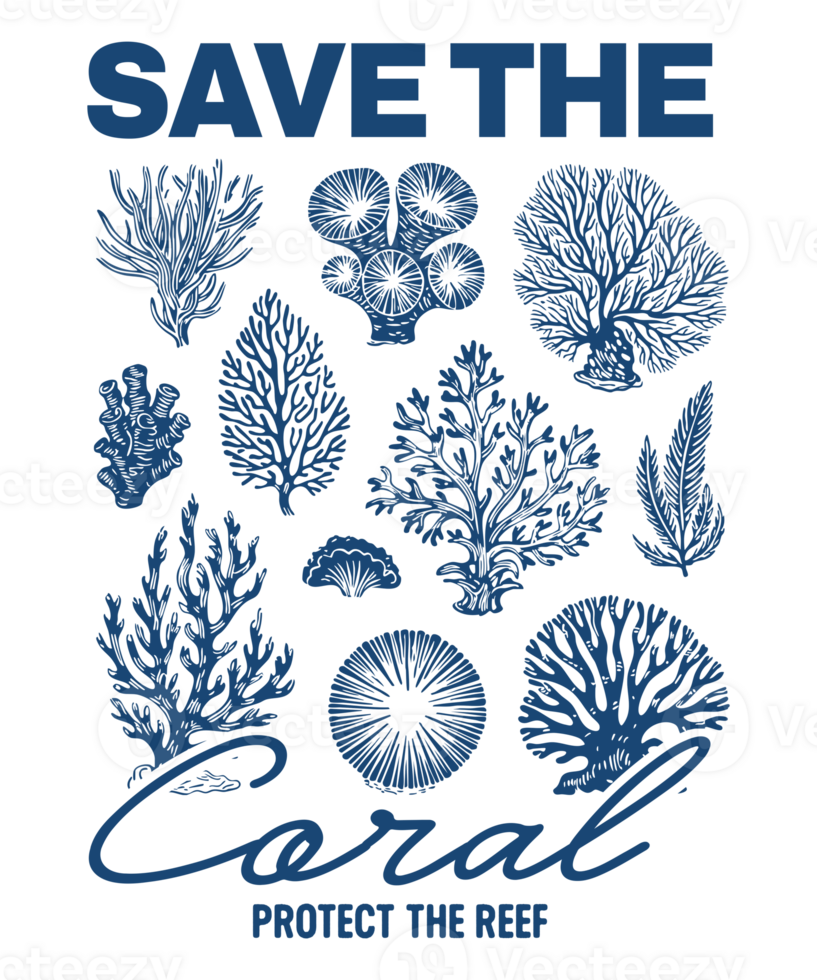 Save The Coral Protect The Reef Ocean Conservation Design png