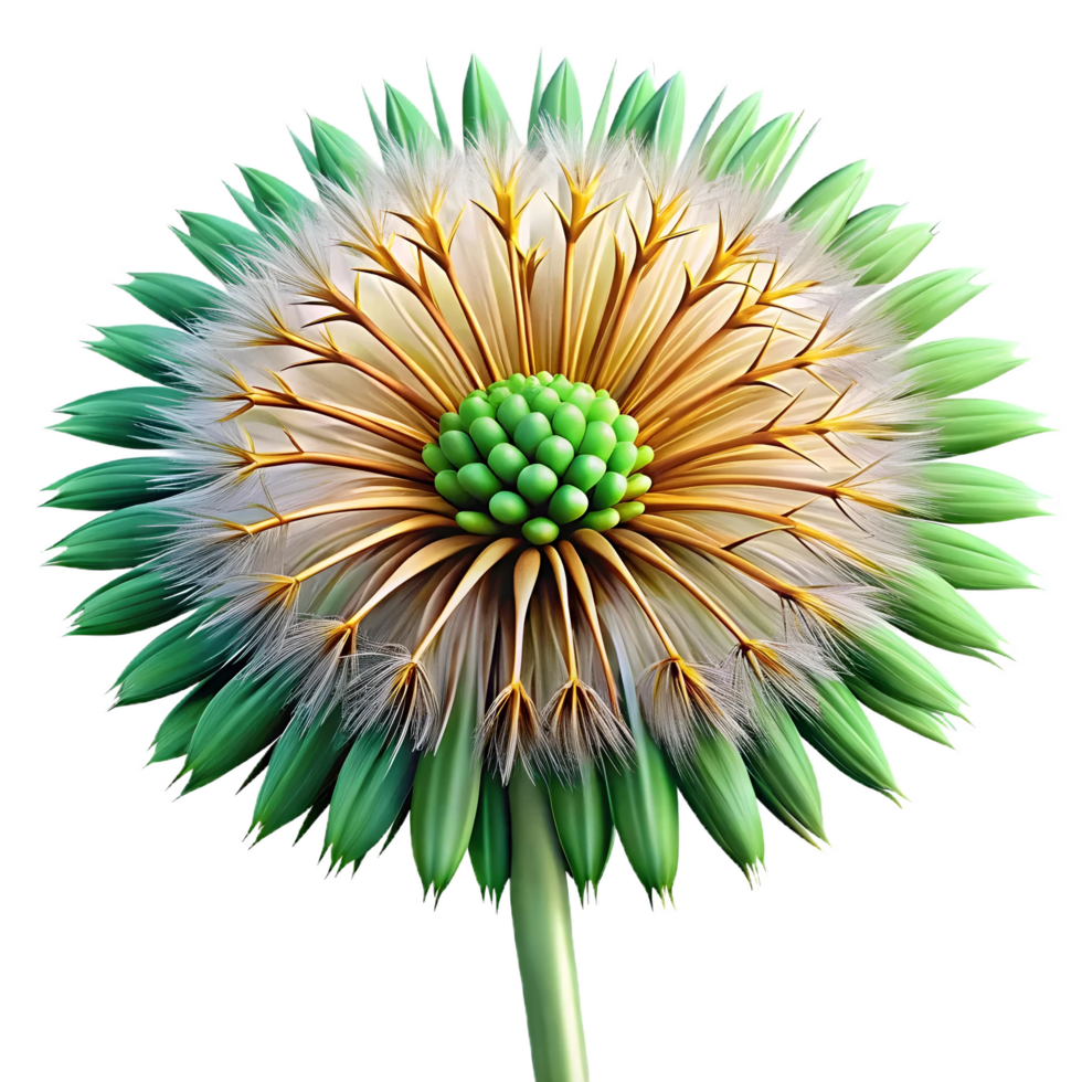 A dandelion with a green center and yellow petals png
