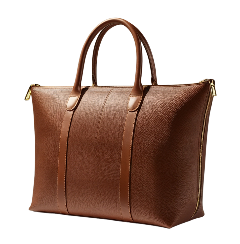 A minimalist beige leather handbag with matte gold zippers png