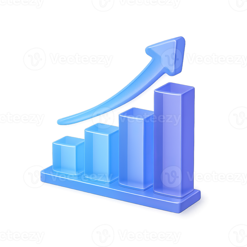 A 3D-style icon of a bar chart with ascending bars png