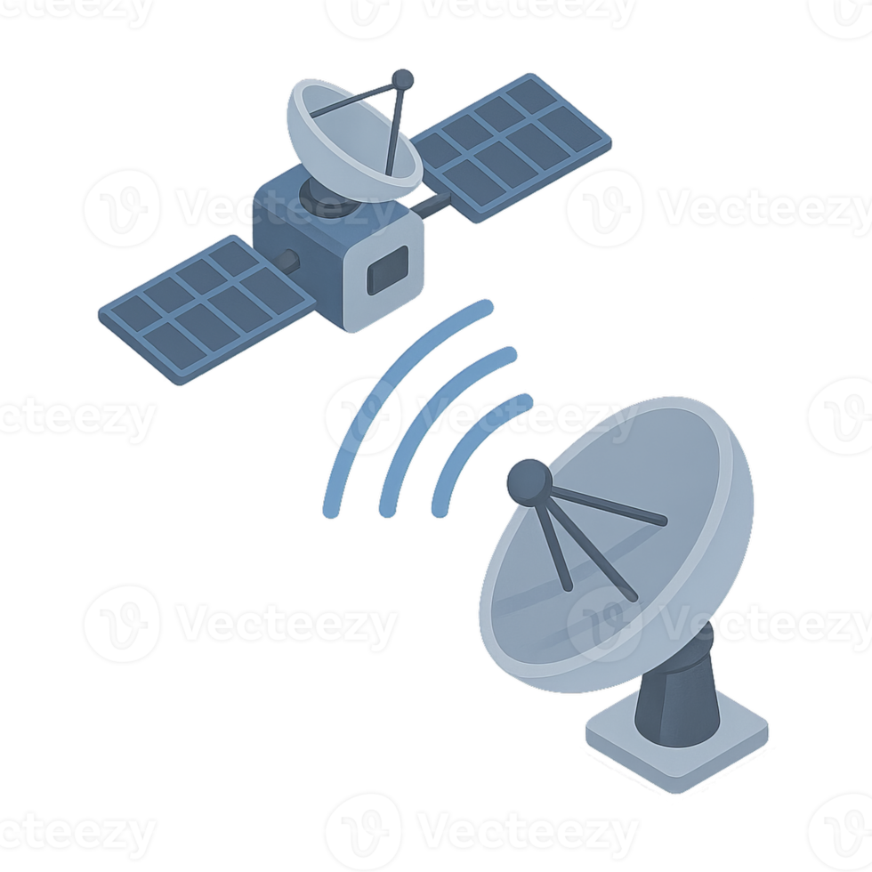 3D isometric satellite communication network png