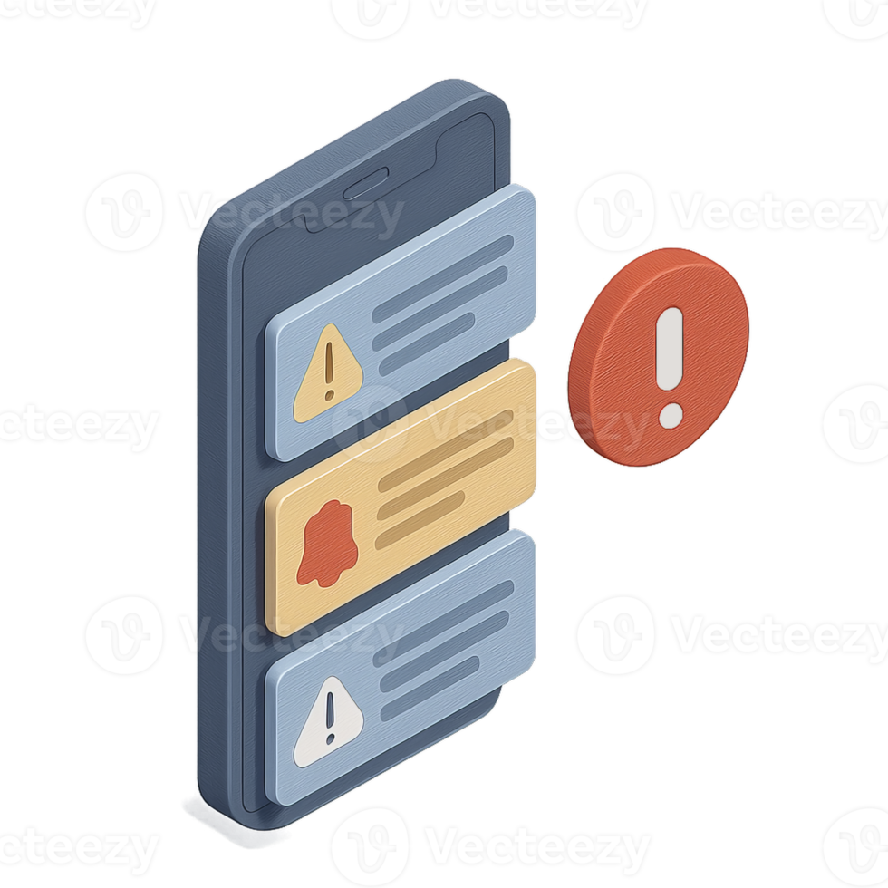3D isometric app notification system with alerts png