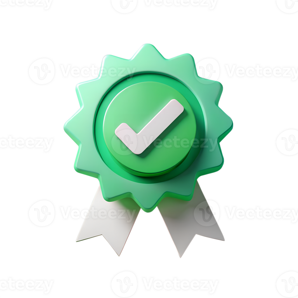 A 3D-style icon of a payment approval badge with ribbon and tick symbol png