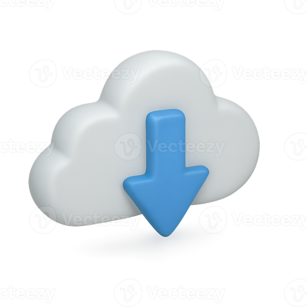 A 3D-style icon of a cloud with an arrow pointing down png