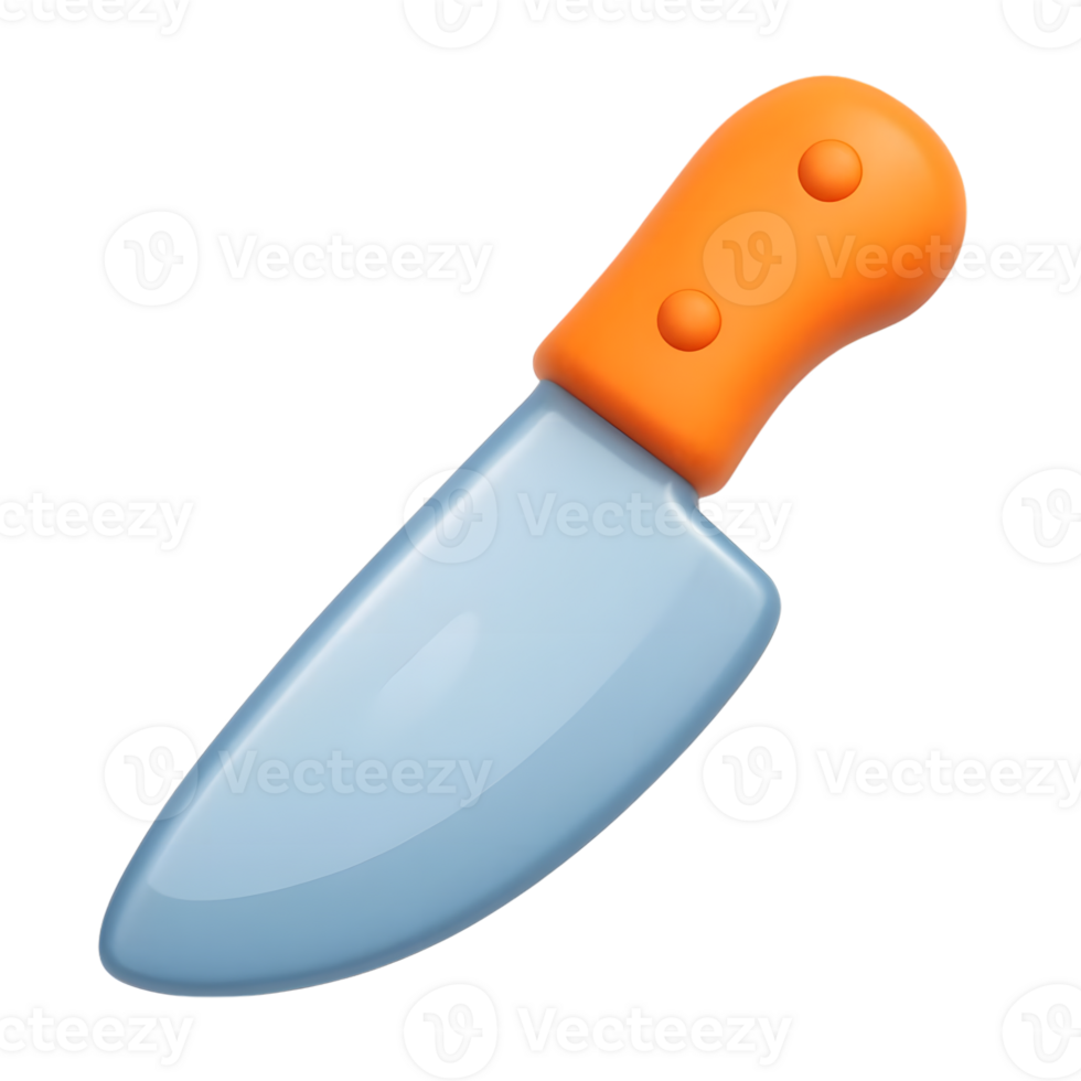 Illustrative 3d knife design depicting culinary kitchen tool with orange handle and shiny blade png