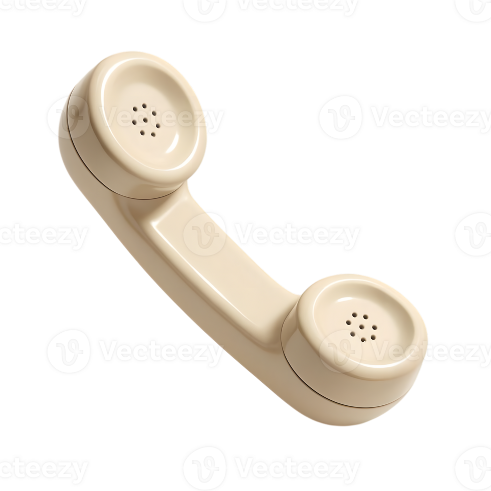 Cream colored classic telephone handset isolated on transparent background suitable for mockups png