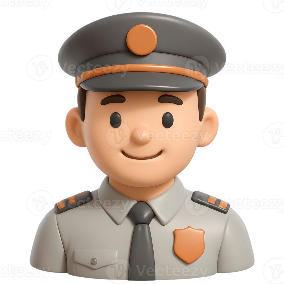 3d rendered cartoon illustration of a friendly smiling police officer in uniform with a badge png