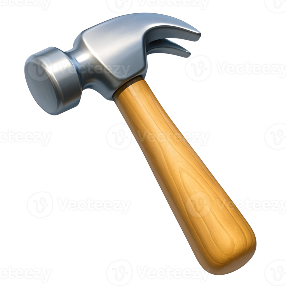 Metallic hammer with wooden handle depicted in a clear and detailed illustration png